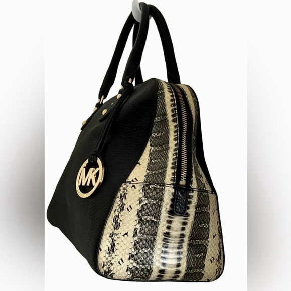 MICHAEL Michael Kors Black Pebbled Leather & Faux Python Bowler Satchel
L - Picture 3 of 12